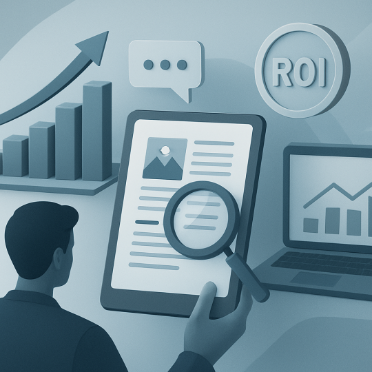 Marketing team reviewing content marketing tactics on a whiteboard for ROI growth