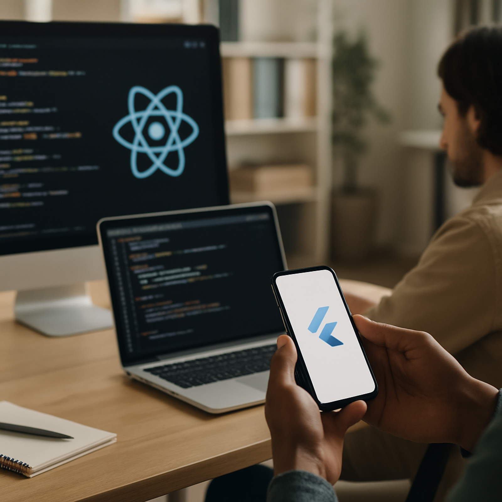 Side by side comparison illustrating React Native vs Flutter framework differences for 2026 mobile development