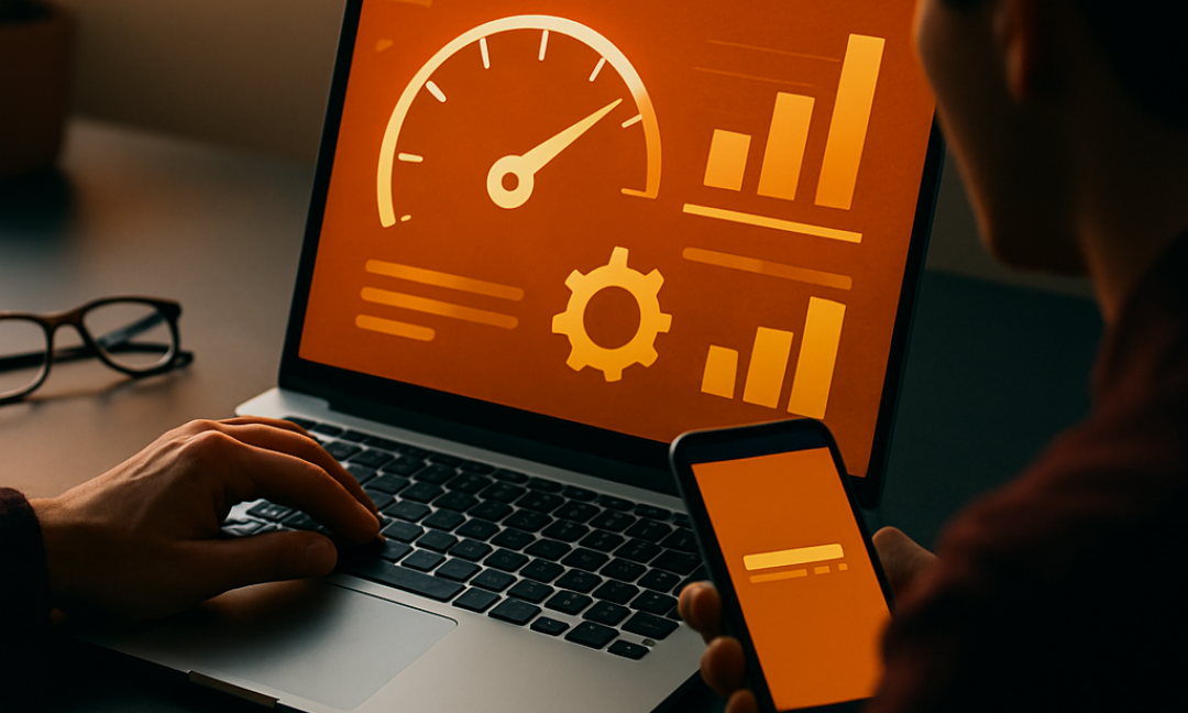 Developer optimizing web app performance metrics on a dashboard for faster load times