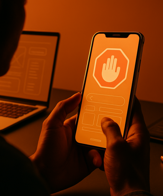 Designer reviewing mobile UX design mistakes on a smartphone wireframe