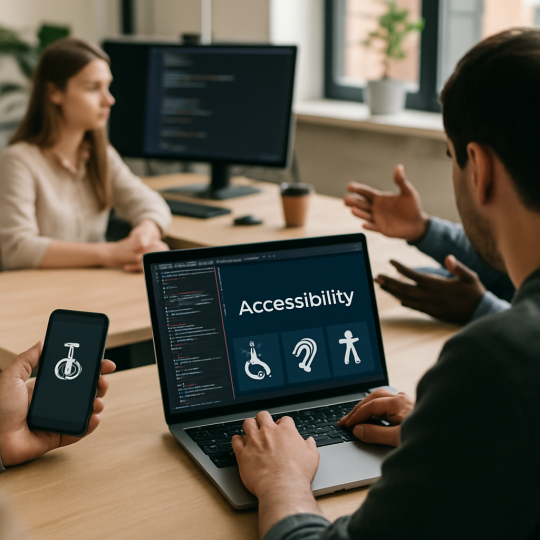 Developer testing web app accessibility features on a laptop screen