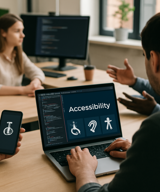 Developer testing web app accessibility features on a laptop screen