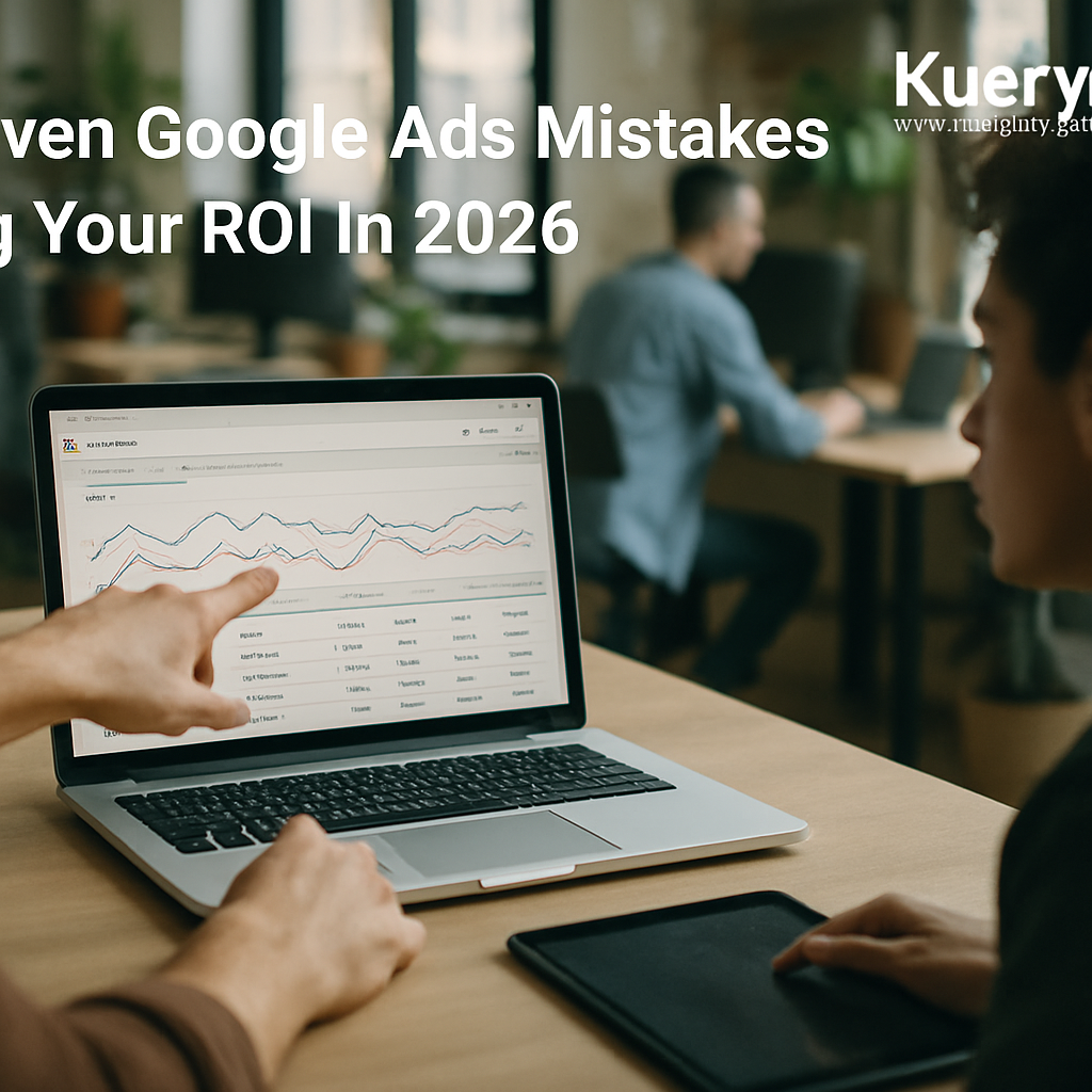 Marketer reviewing google ads mistakes on a dashboard to improve ROI in 2026