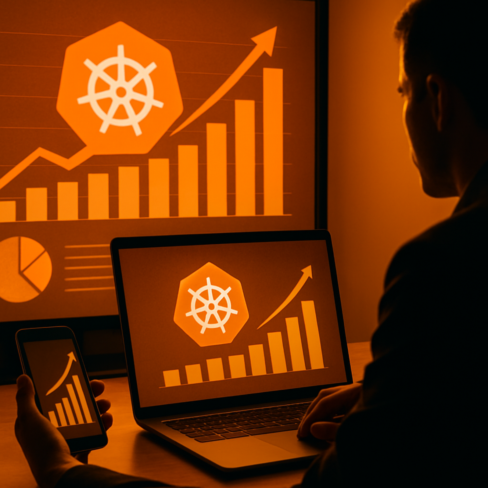Engineer reviewing a dashboard showing kubernetes cost optimization metrics across clusters