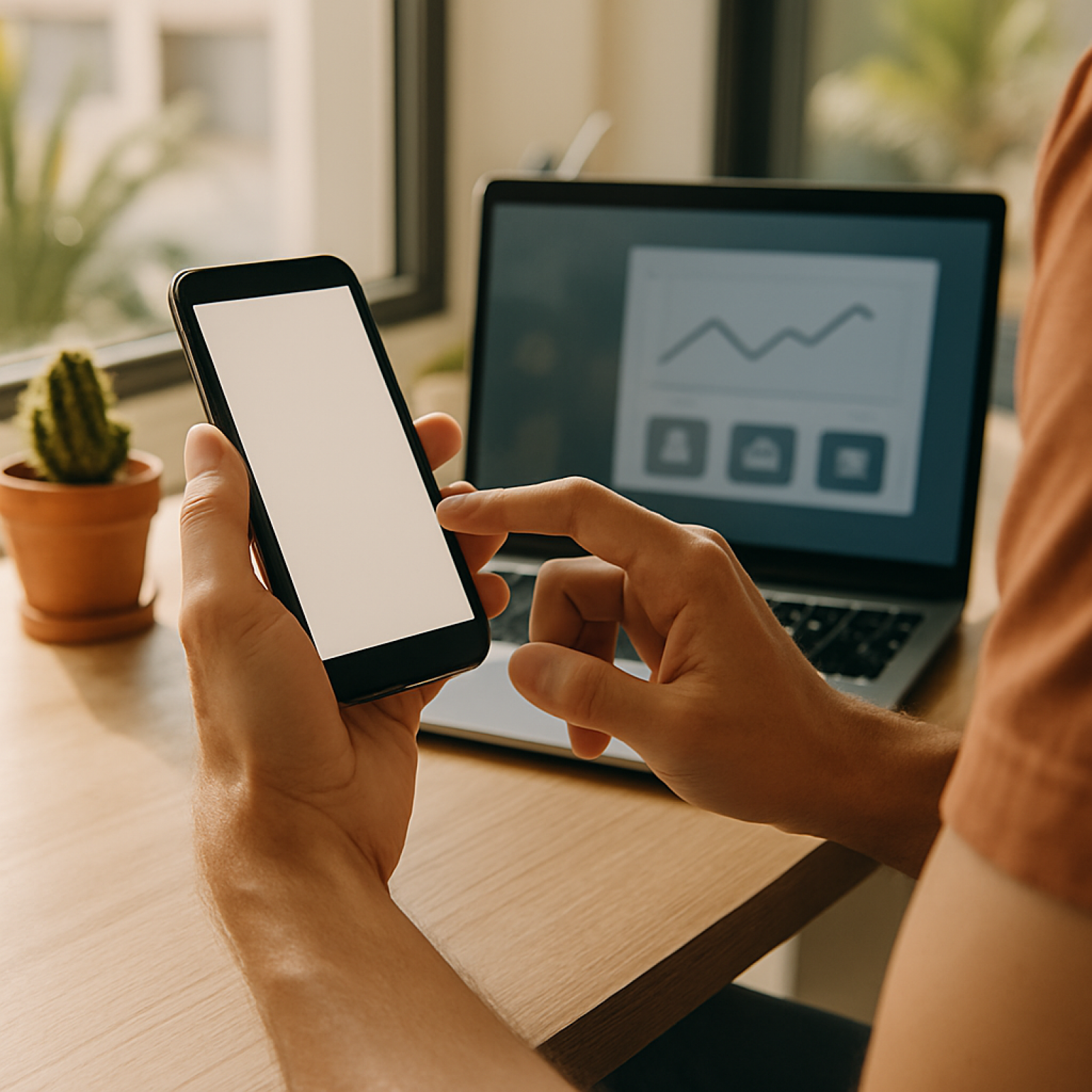 Phoenix business owner reviewing progressive web apps analytics on a smartphone