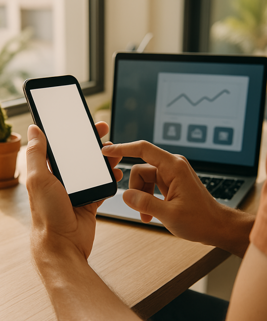 Phoenix business owner reviewing progressive web apps analytics on a smartphone