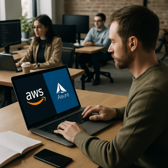 Side-by-side comparison chart showing AWS vs Azure cloud services for CTOs in 2026