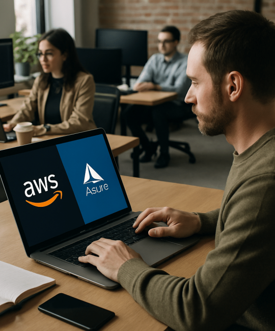 Side-by-side comparison chart showing AWS vs Azure cloud services for CTOs in 2026