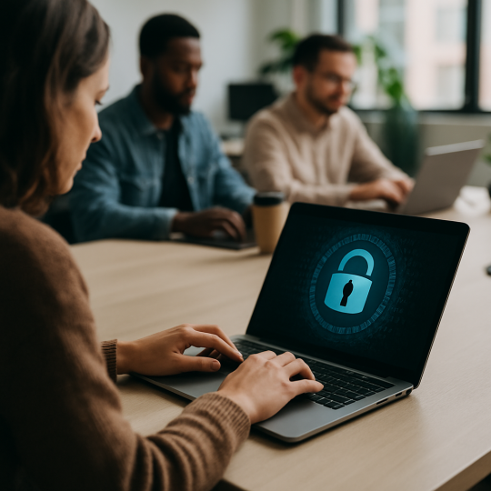 Remote worker laptop protected by endpoint security software dashboard