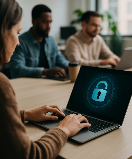 Remote worker laptop protected by endpoint security software dashboard