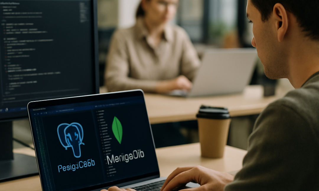 Side by side comparison illustrating PostgreSQL vs MongoDB database differences