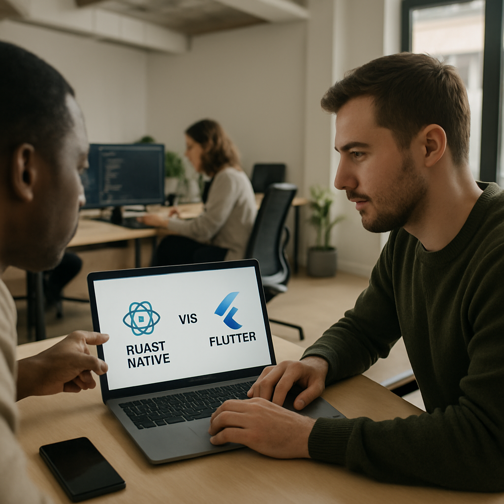 Side by side comparison illustrating React Native vs Flutter differences for mobile developers
