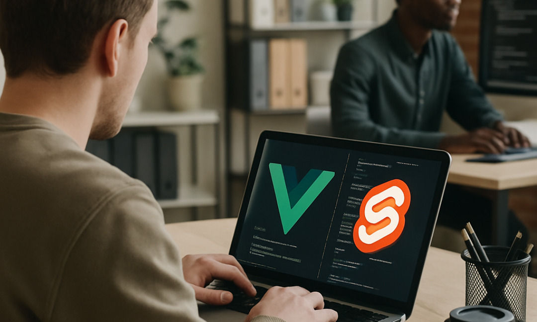 Side by side code comparison illustrating Vue vs Svelte differences for modern developers.