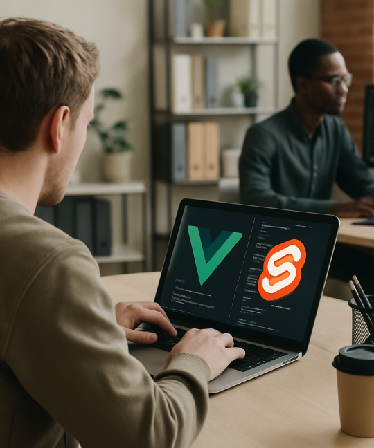 Side by side code comparison illustrating Vue vs Svelte differences for modern developers.