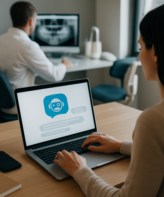 Dental AI chatbot helping a patient book an appointment on a smartphone