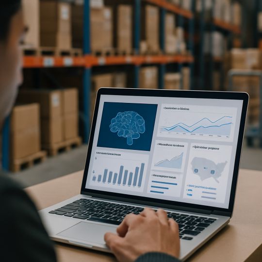 Retail store manager reviewing AI inventory management dashboard on tablet