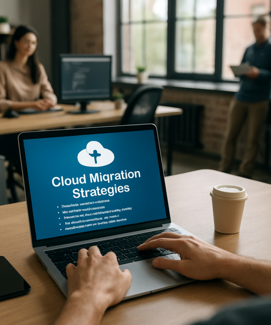 Engineer reviewing cloud migration tactics on a multi-screen dashboard during a 2026 infrastructure rollout.