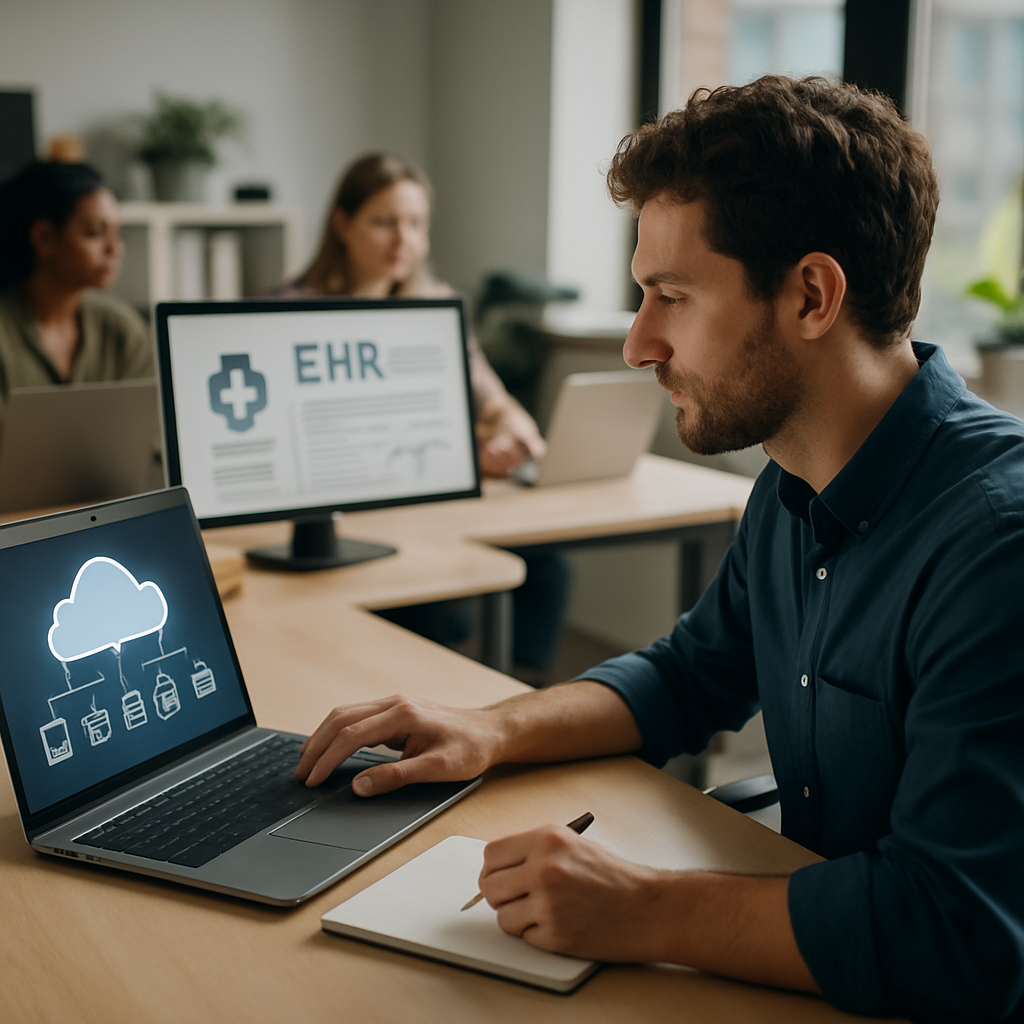Clinic staff reviewing patient records during a cloud migration for clinics in 2026