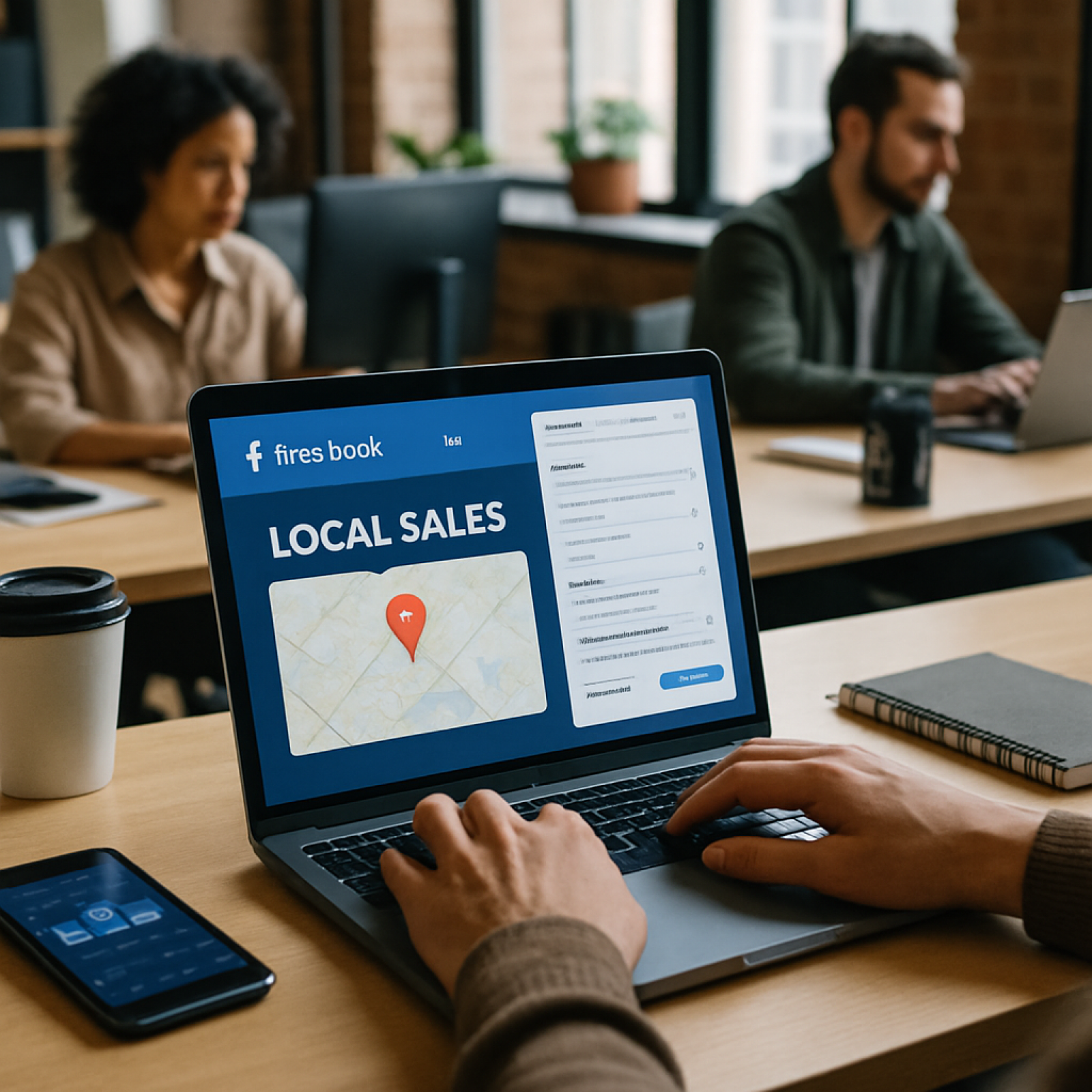 Small business owner reviewing Facebook ads tactics dashboard for local sales campaigns