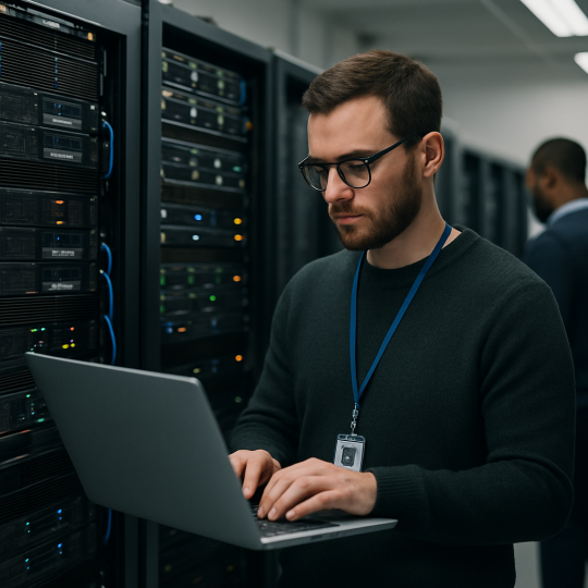 Engineer reviewing a multi-cloud strategy dashboard across AWS, Azure, and Google Cloud
