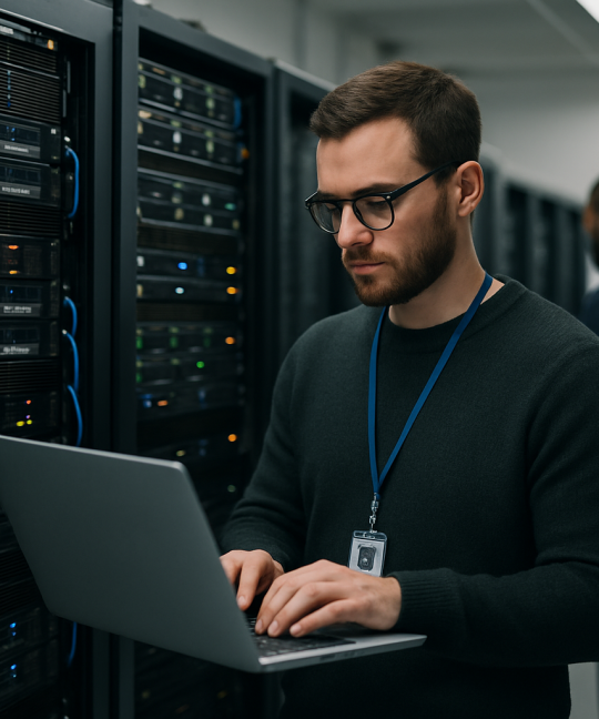 Engineer reviewing a multi-cloud strategy dashboard across AWS, Azure, and Google Cloud