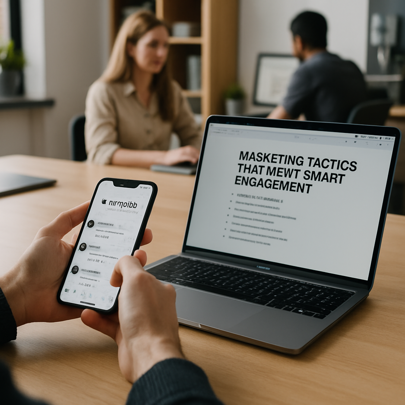 Marketer testing Threads marketing tactics on a smartphone with engagement charts visible