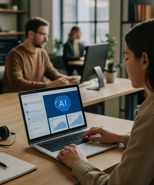 Clinic receptionist using AI customer support dashboard to assist patients