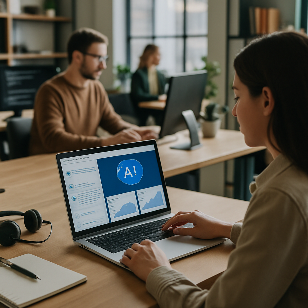 Clinic receptionist using AI customer support dashboard to assist patients