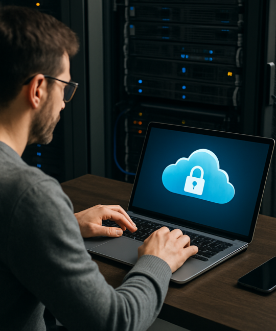 Illustration of cloud data encryption protecting files stored across distributed servers in 2026