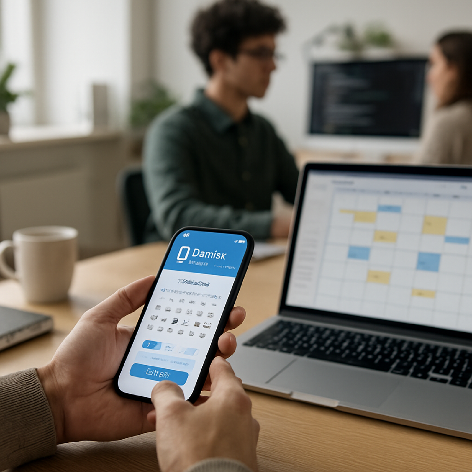 Dentist using a dental appointment app on a tablet to manage patient bookings