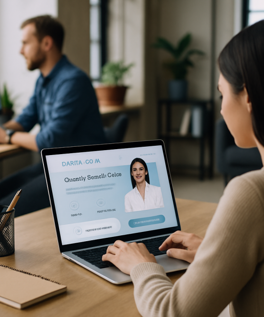 Dental clinic website UX layout showing online booking flow on mobile and desktop