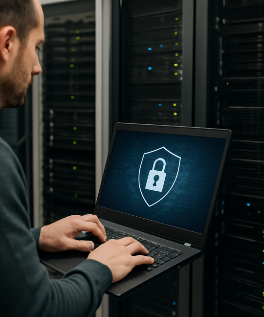 IT admin reviewing endpoint security tactics on a dashboard across multiple devices