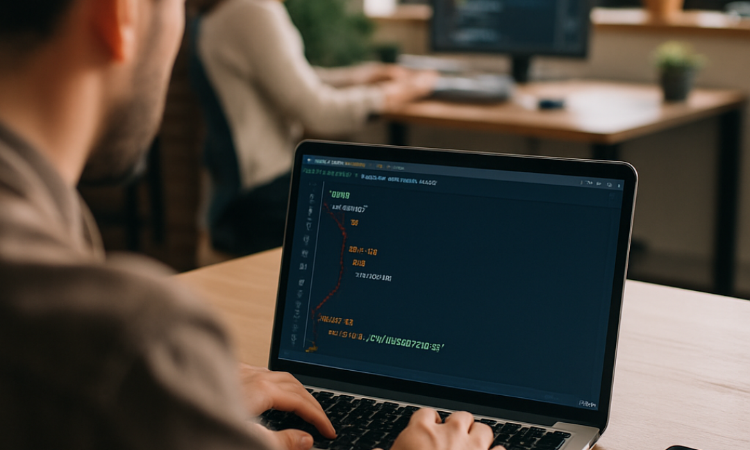 Developer reviewing a GraphQL API schema on a laptop screen