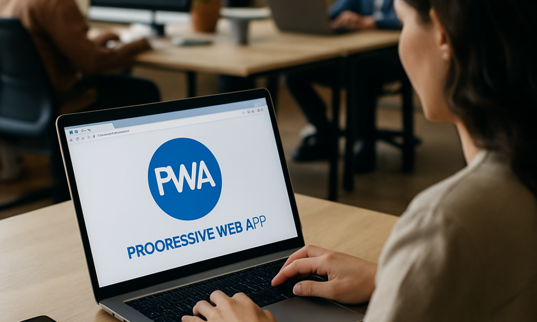 Mobile screen showing a progressive web app interface with fast checkout flow