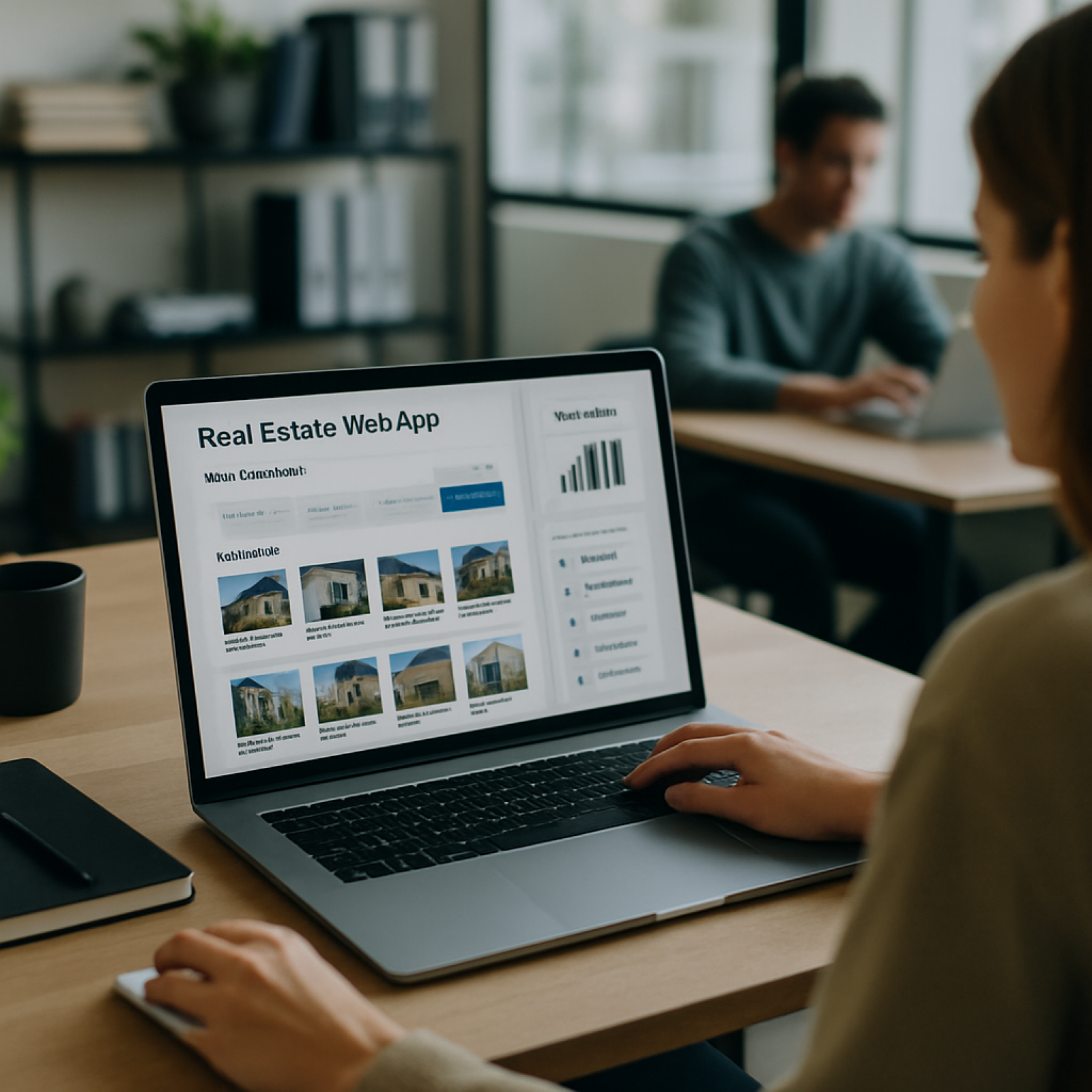 Real estate web app dashboard showing property listings and lead capture tools