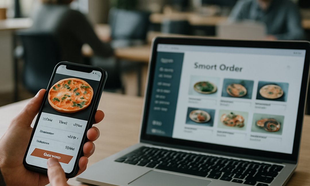 Customer using restaurant mobile app features to place a food order on a smartphone