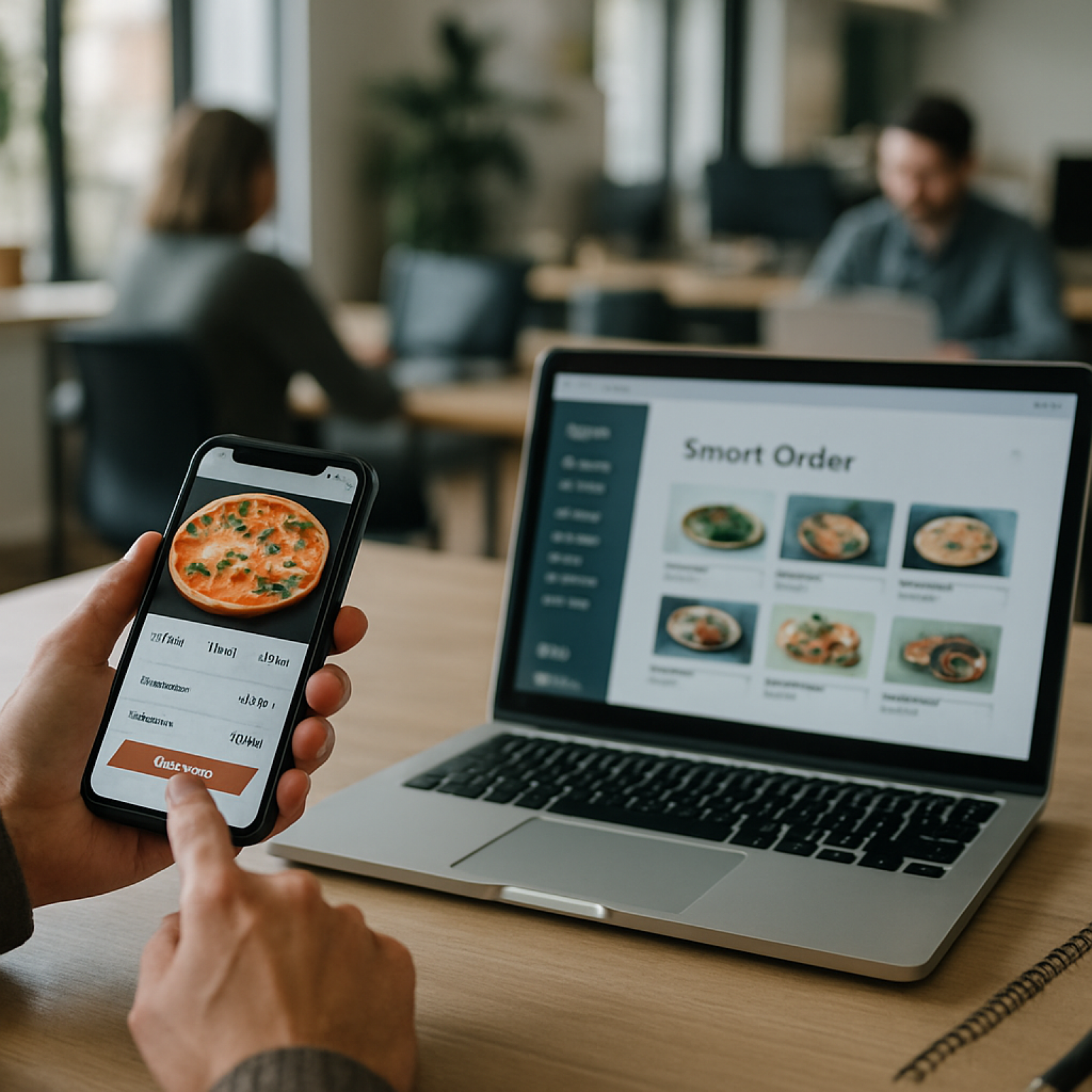 Customer using restaurant mobile app features to place a food order on a smartphone