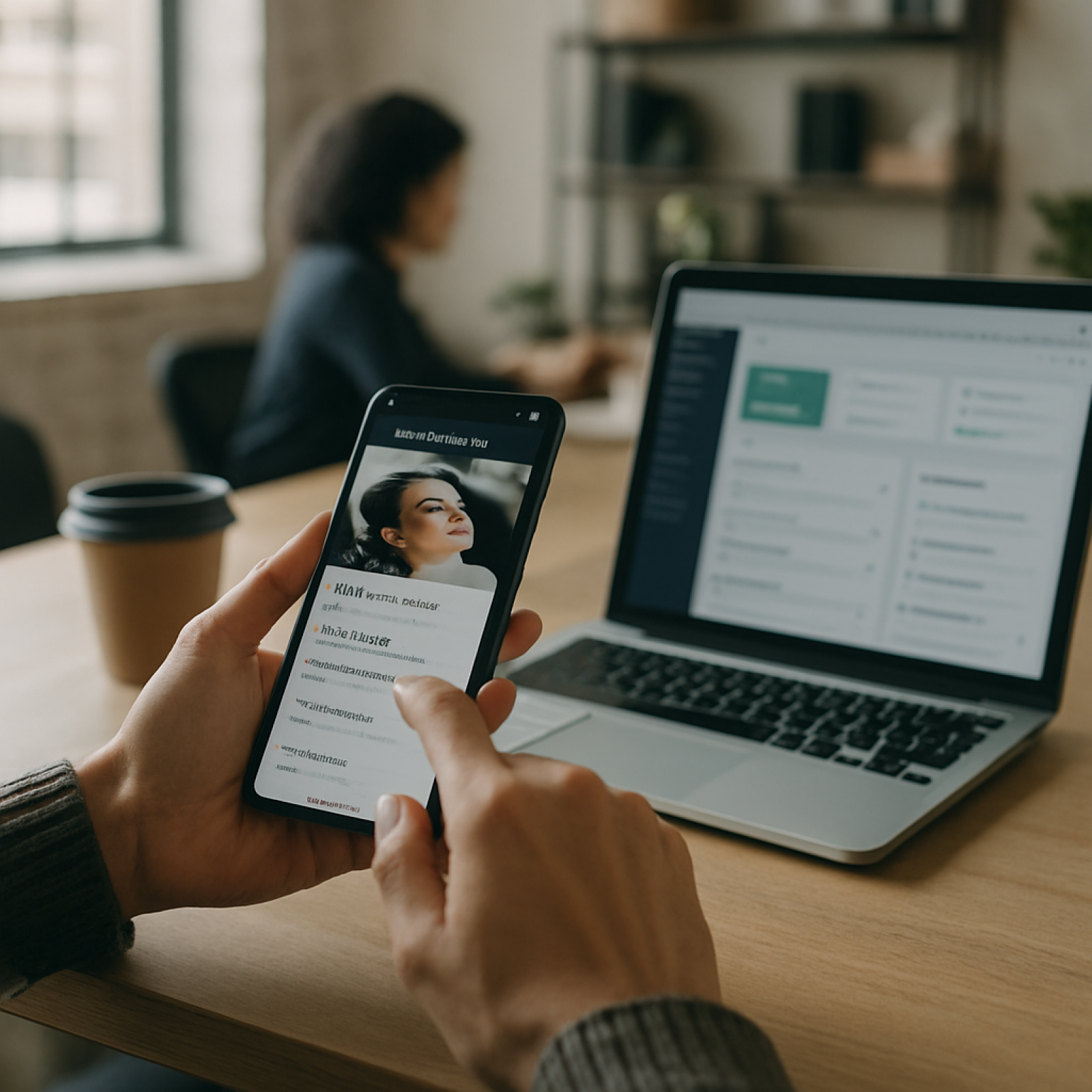 Stylist using a salon booking app on a tablet to manage client appointments