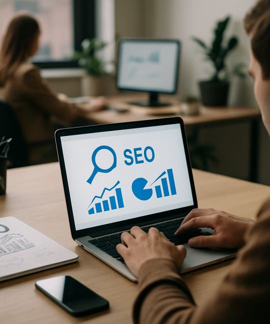 Developer reviewing technical SEO wins dashboard with Core Web Vitals metrics