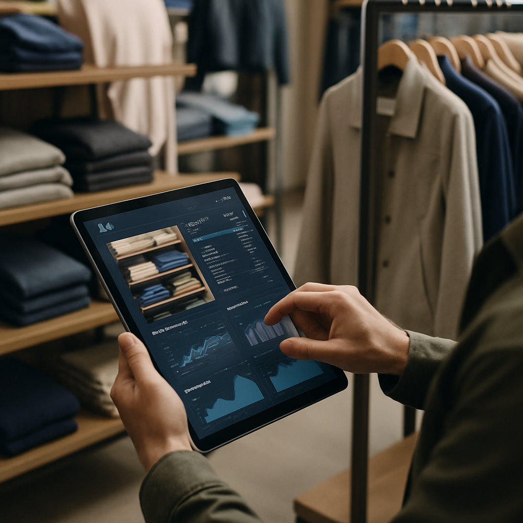 Retail store manager reviewing AI inventory automation dashboard on tablet