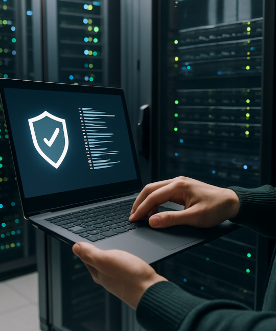 Real estate agent working on a laptop protected by endpoint security software