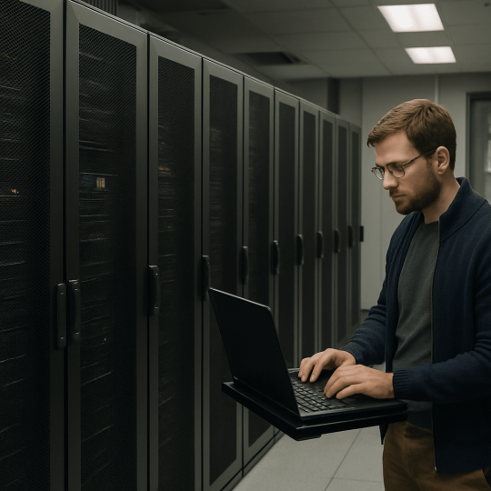 CIO reviewing IT vendor management contracts and performance dashboards on a laptop