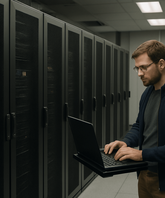 CIO reviewing IT vendor management contracts and performance dashboards on a laptop