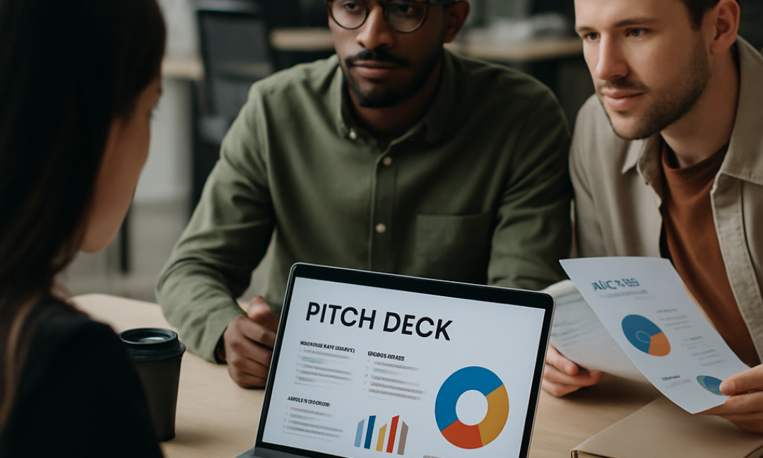 Founder reviewing slides to fix startup pitch deck mistakes before an investor meeting