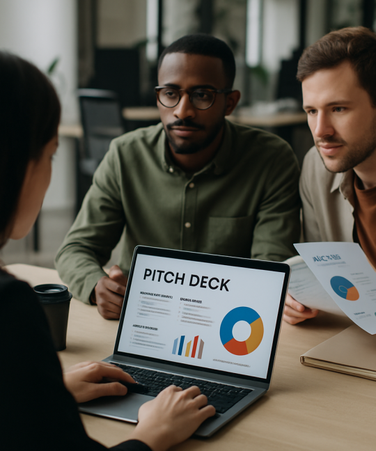 Founder reviewing slides to fix startup pitch deck mistakes before an investor meeting