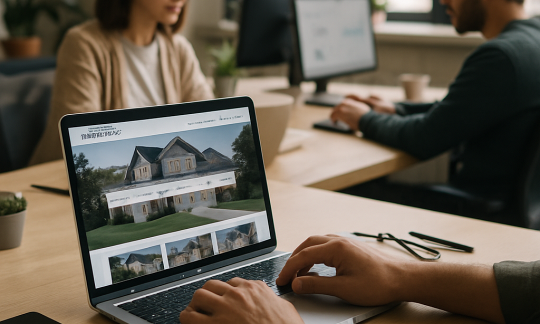 Buyer browsing property listings on a modern real estate portal dashboard