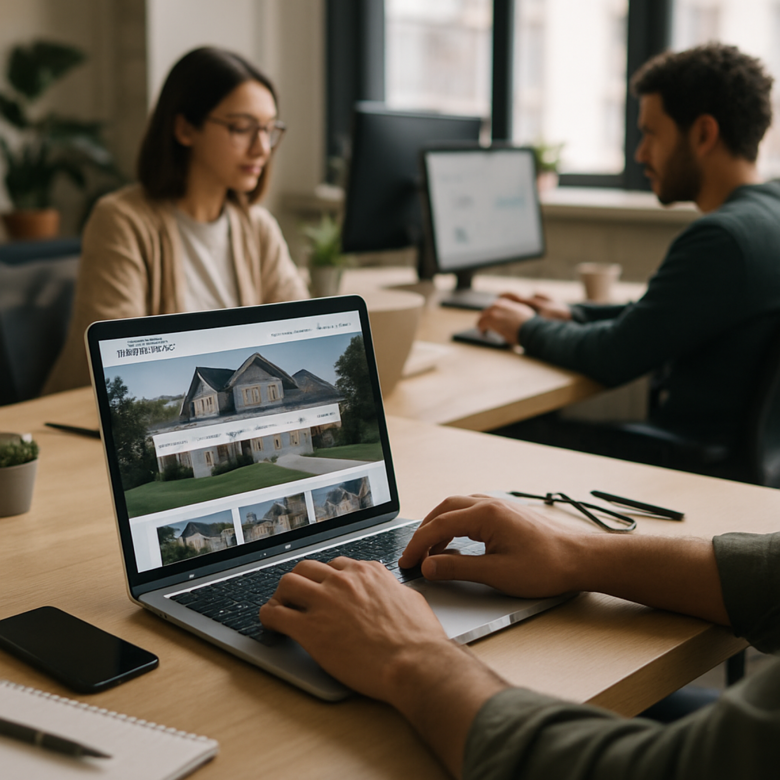 Buyer browsing property listings on a modern real estate portal dashboard