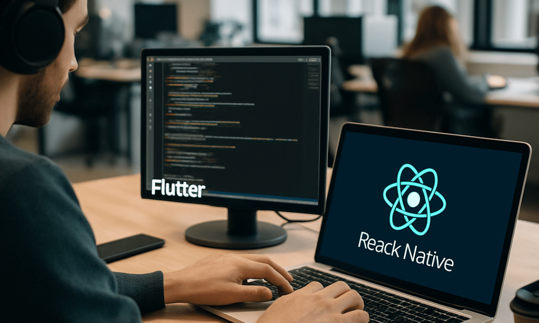 Side by side comparison chart showing Flutter vs React Native for startup mobile app development in 2026