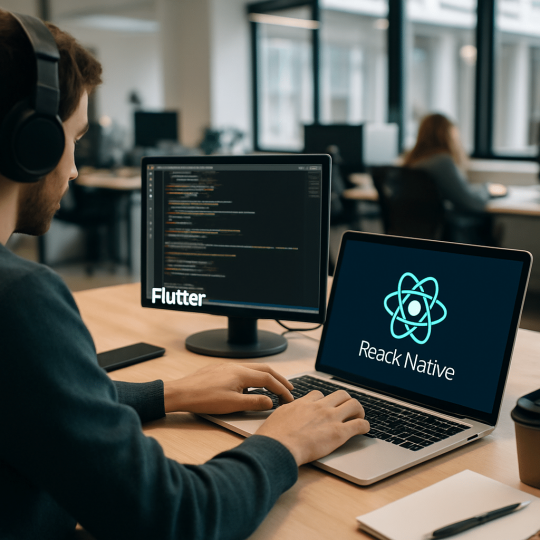 Side by side comparison chart showing Flutter vs React Native for startup mobile app development in 2026