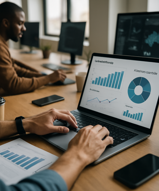 Auto dealership manager reviewing AI predictive analytics dashboard on a tablet